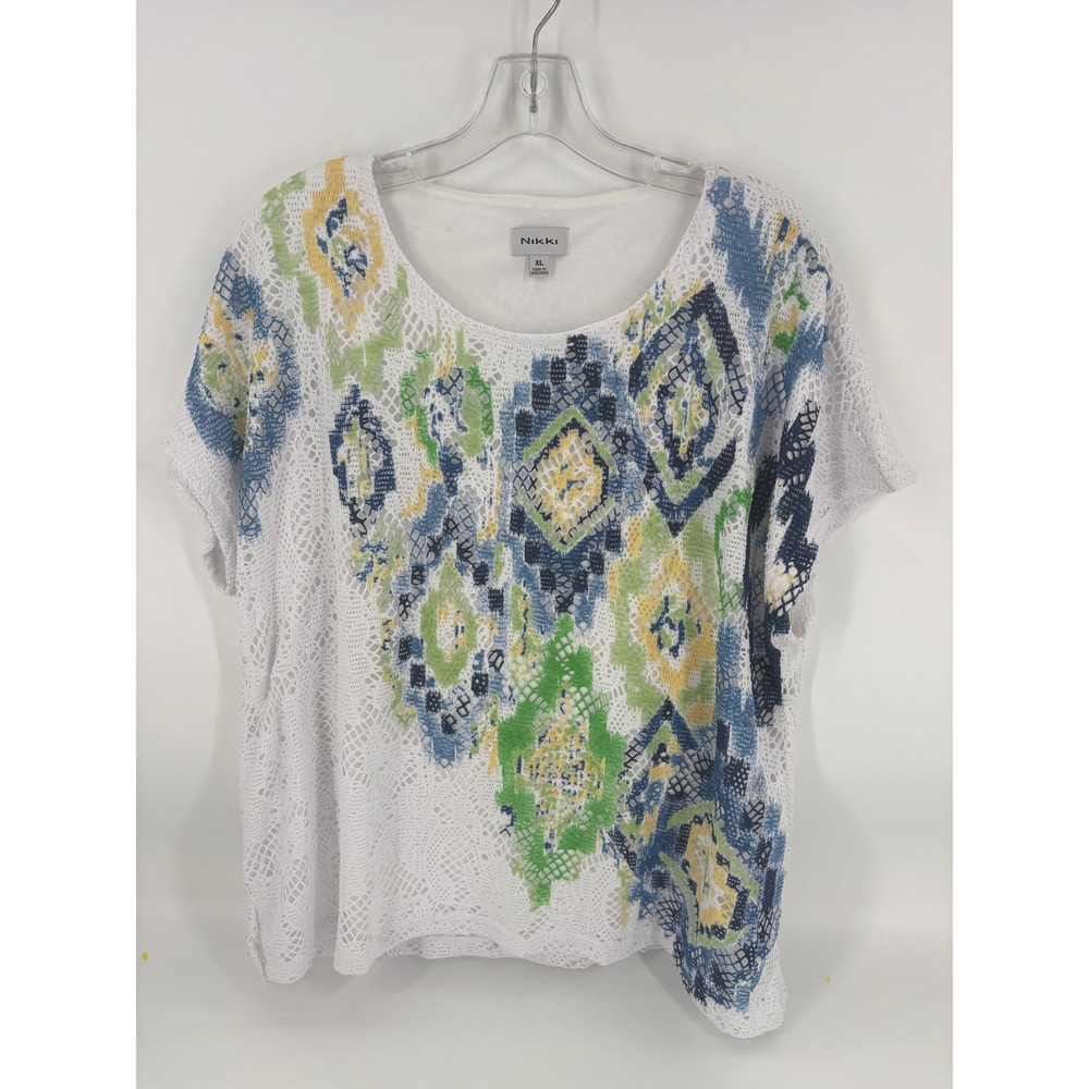 Nikki XL Tunic Top White Lace Overlay Blue Green Yellow Boho Casual Blouse